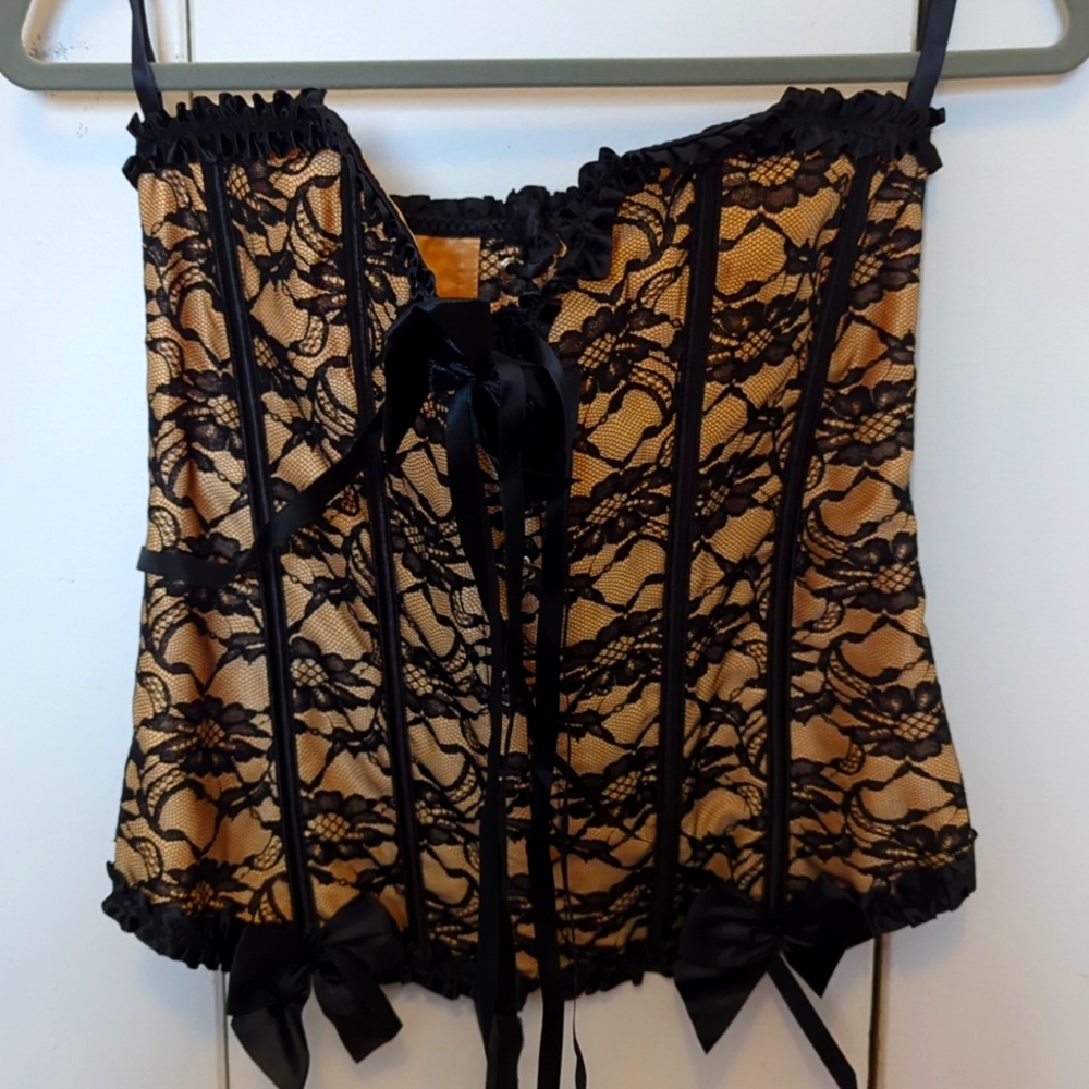 Black and nude lace corset
